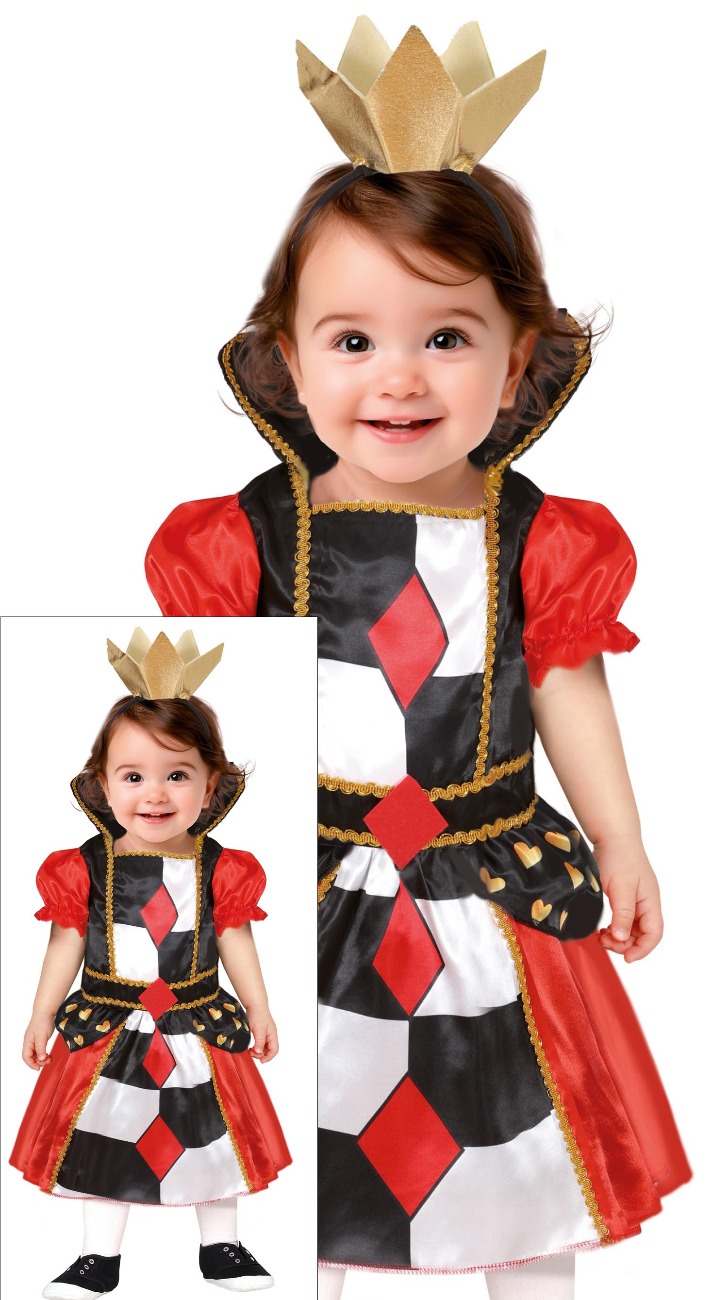 Costume Regina di Cuori Baby Abito e Cerchietto Travestimento Carnevale Feste in Maschera - 7616