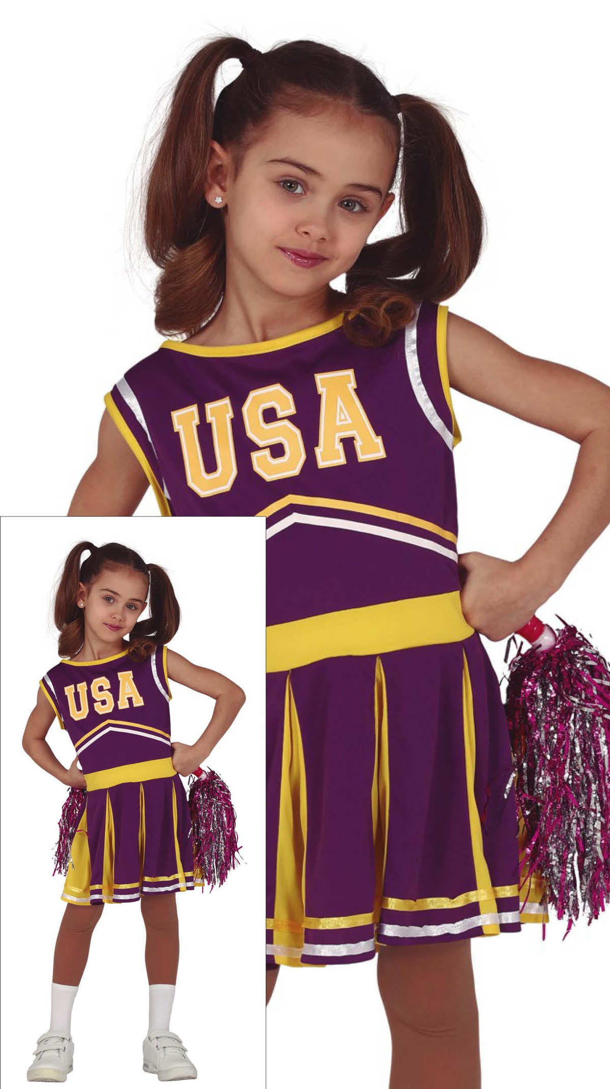 Costume Cheerleader Abito Viola Travestimento Carnevale Feste a Tema Cosplay - 8361
