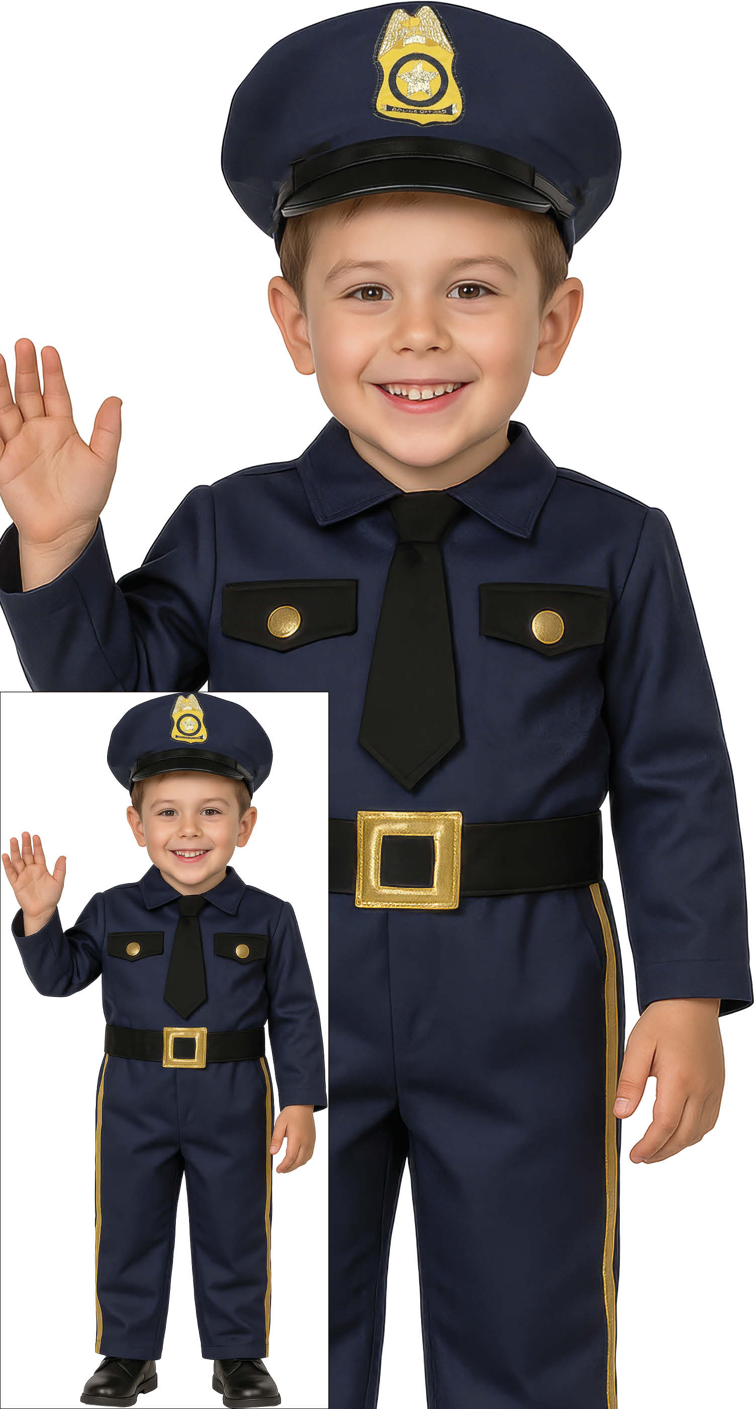 Costume Poliziotto Baby Tuta e Cappello Travestimento Carnevale Feste in Maschera Cosplay - 8761
