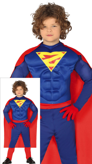 Costume Supereroe Muscoloso Travestimento Carnevale Feste in Maschera Cosplay Superman - 8848