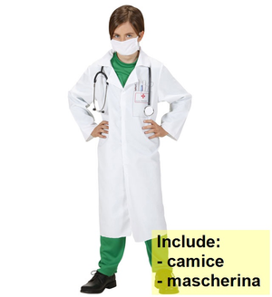 Costume Dottore Camice e Mascheriina Travestimento Carnevale Cosplay Feste in Maschera - 7650