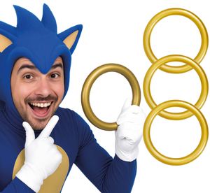 Set 3 Anelli Dorati Accessorio Travestimento Carnevale Cosplay Sonic Feste a Tema - 27432