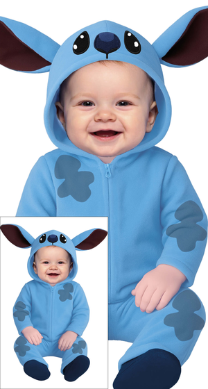 Costume Alieno Blu Tuta con Cappuccio Travestimento Carnevale Cosplay Stitch Feste in Maschera - 7620