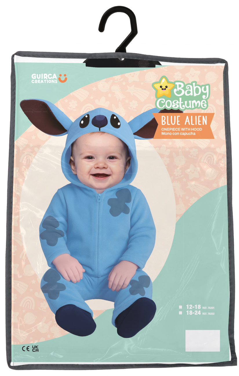 Costume Alieno Blu Tuta con Cappuccio Travestimento Carnevale Cosplay Stitch Feste in Maschera - 7620