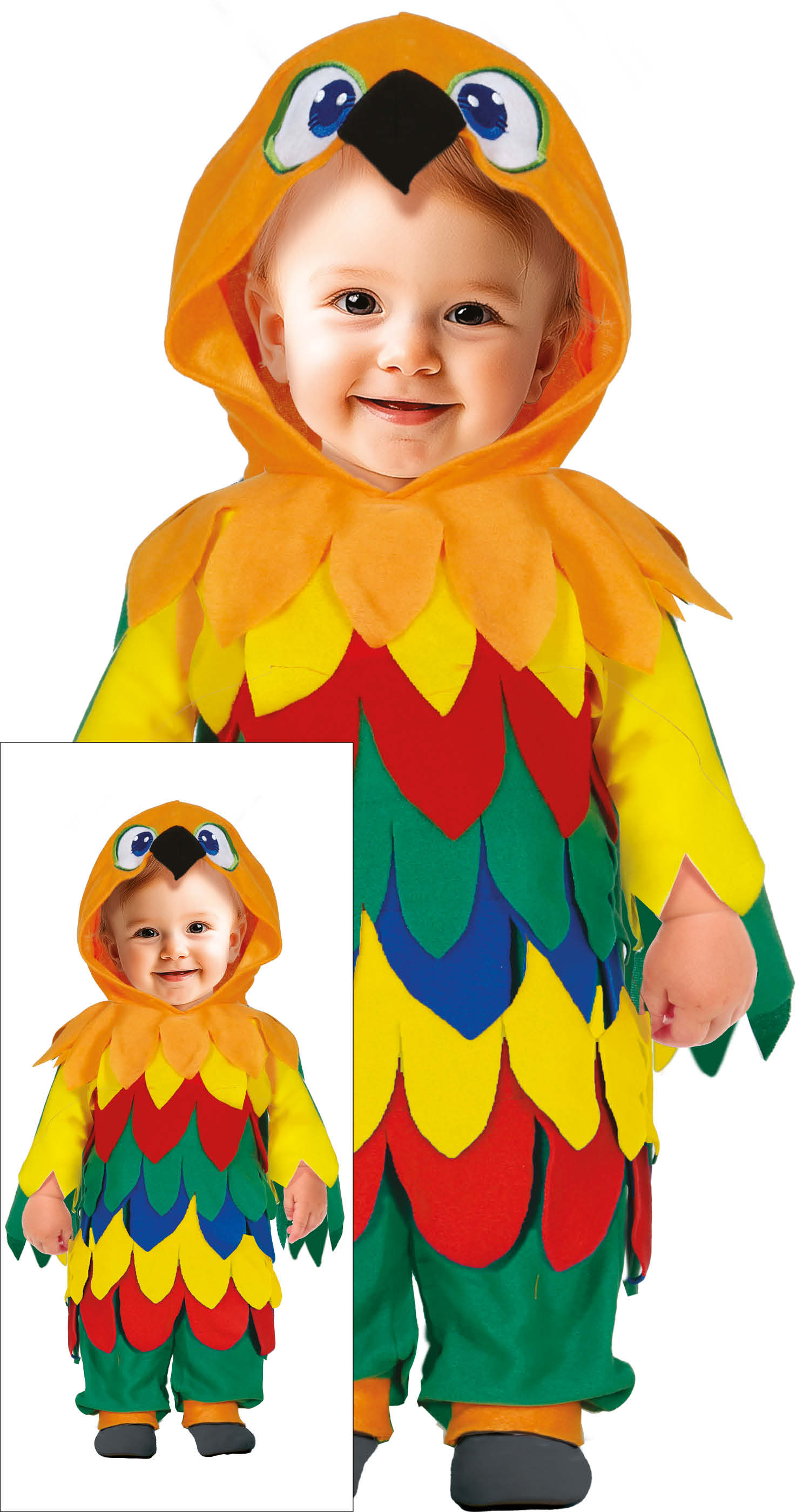 Costume Piccolo Pappagallo Tuta con Cappuccio Travestimento Carnevale Feste in Maschera - 7620