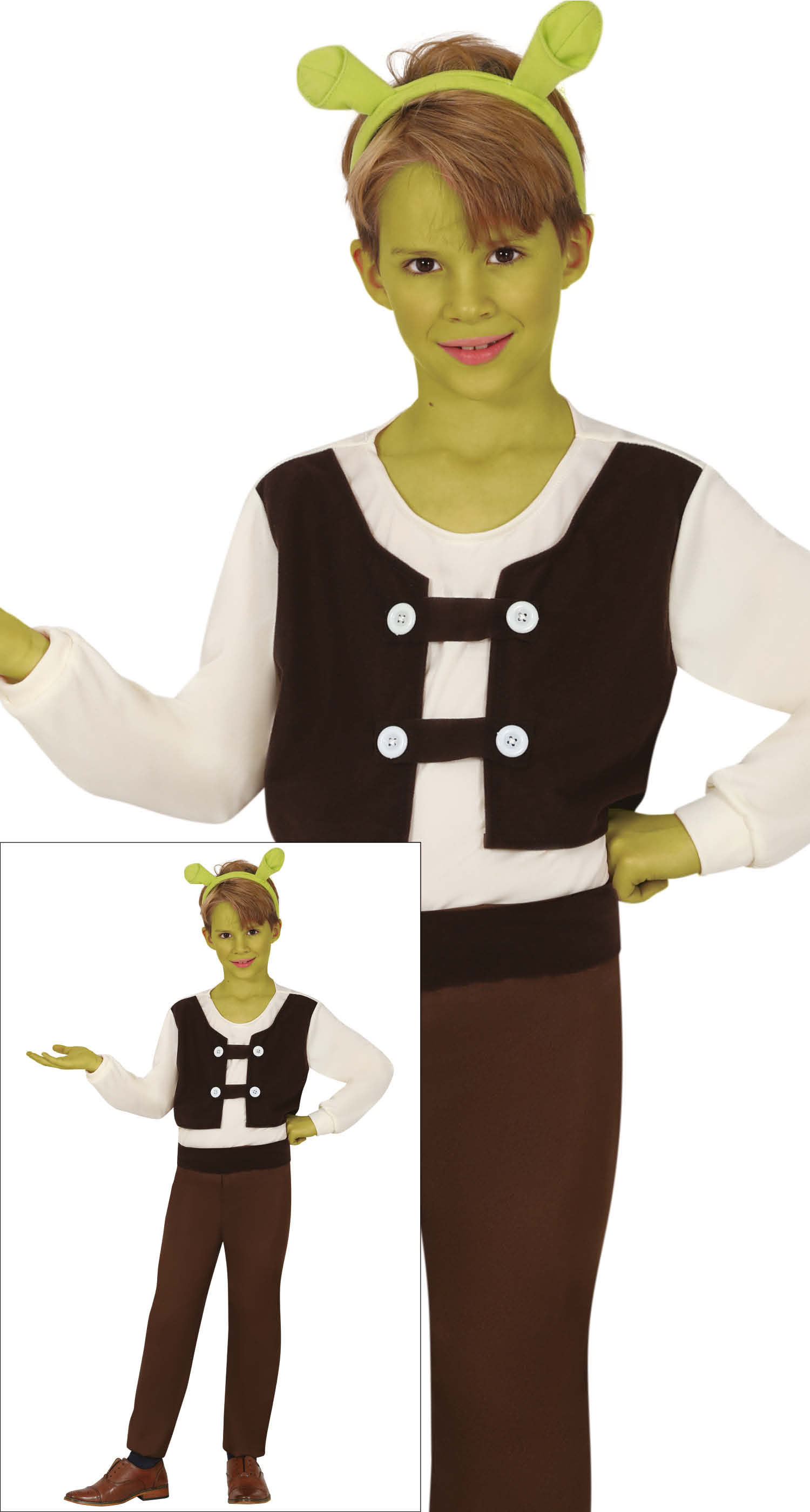 Costume Mostro Della Palude Travestimento Orco Verde Carnevale Cosplay Shrek Feste in Maschera - 7872