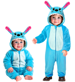 Costume Mostro Stitch in Morbido Velluto Tuta con Cappuccio Travestimento Carnevale Cosplay Feste in Maschera - 9542