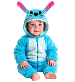 Costume Mostro Stitch in Morbido Velluto Tuta con Cappuccio Travestimento Carnevale Cosplay Feste in Maschera - 9542