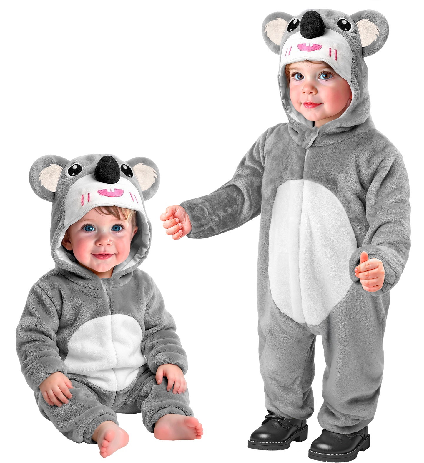 Costume Koala in Morbido Velluto Tuta con Cappuccio Travestimento Carnevale Cosplay Feste in Maschera - 9549