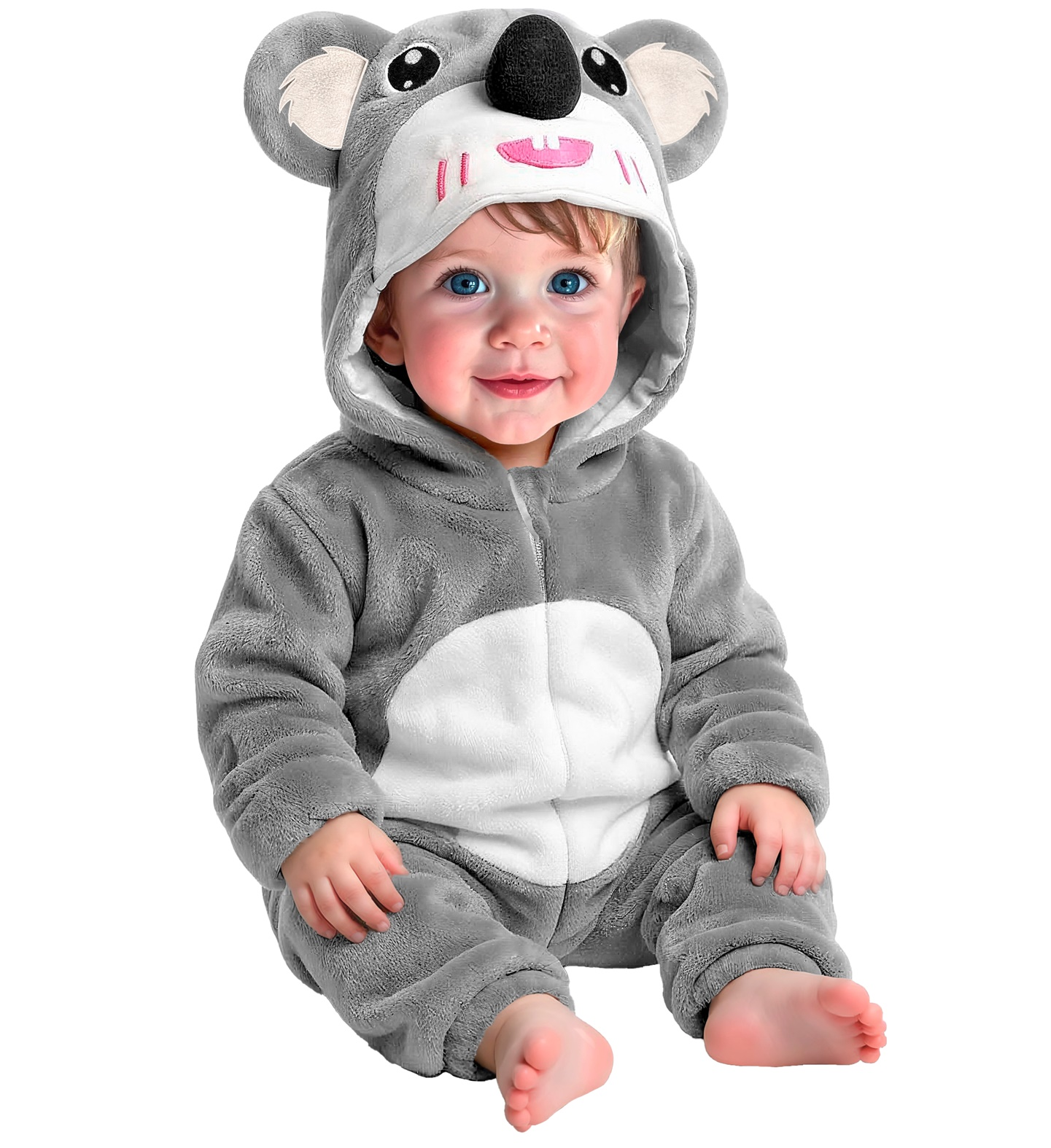 Costume Koala in Morbido Velluto Tuta con Cappuccio Travestimento Carnevale Cosplay Feste in Maschera - 9549