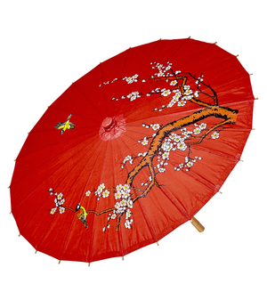 Parasole Orientale in Carta Rosso con Struttura in Legno Accessori Vestiti Carnevale - 66789