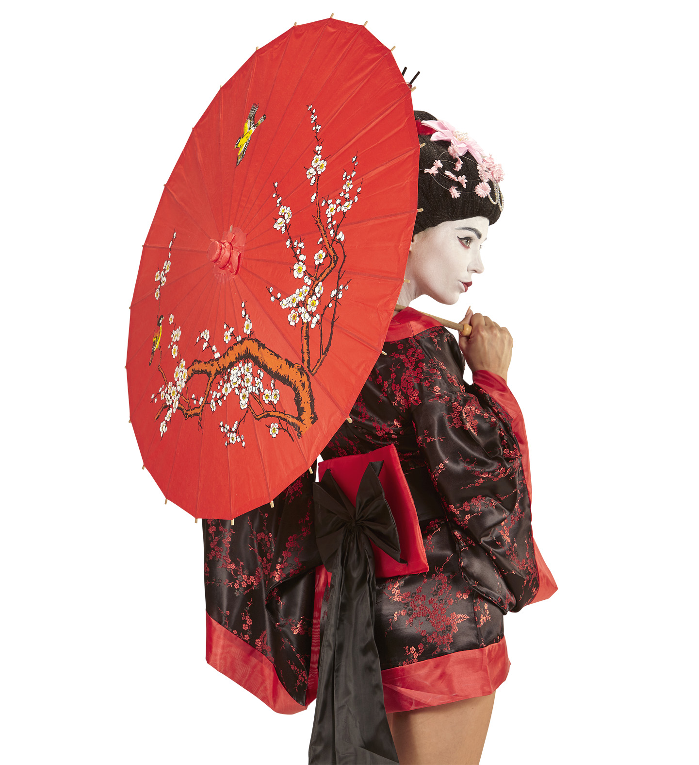 Parasole Orientale in Carta Rosso con Struttura in Legno Accessori Vestiti Carnevale - 66789