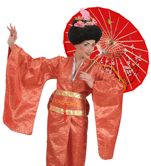 Parasole Orientale in Carta Rosso con Struttura in Legno Accessori Vestiti Carnevale - 66789