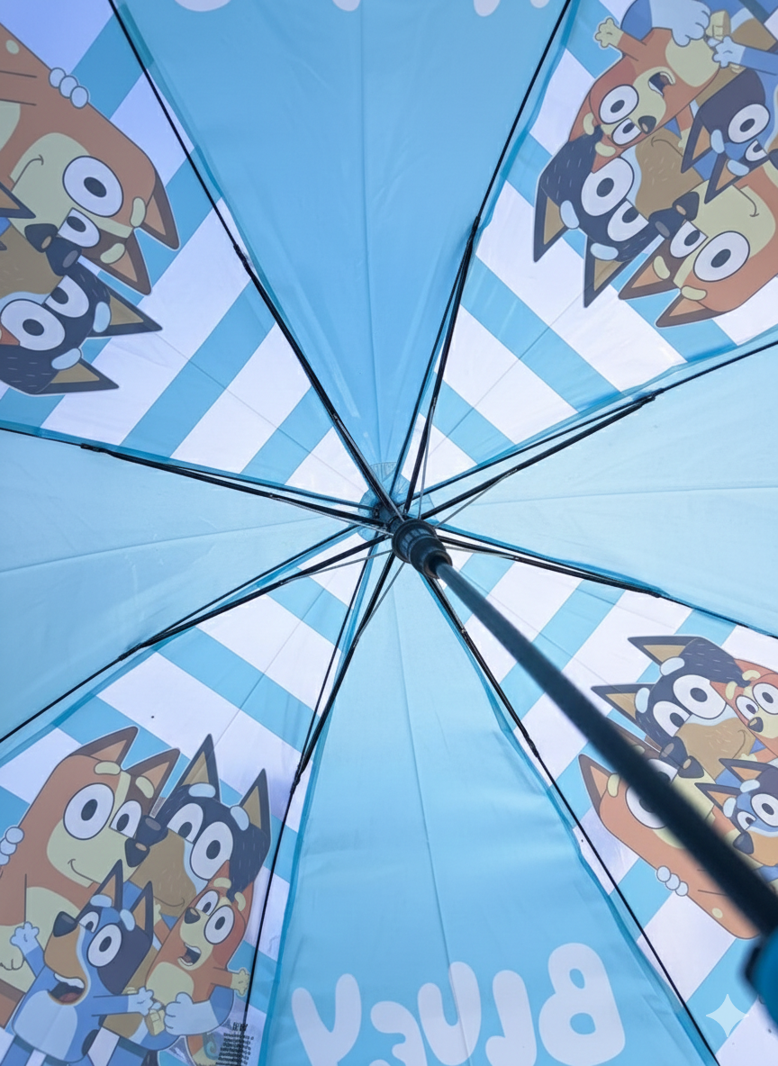 Ombrello Bluey e Famiglia Apertura Automatica Manico Ergonomico Accessorio per la Pioggia Bambini