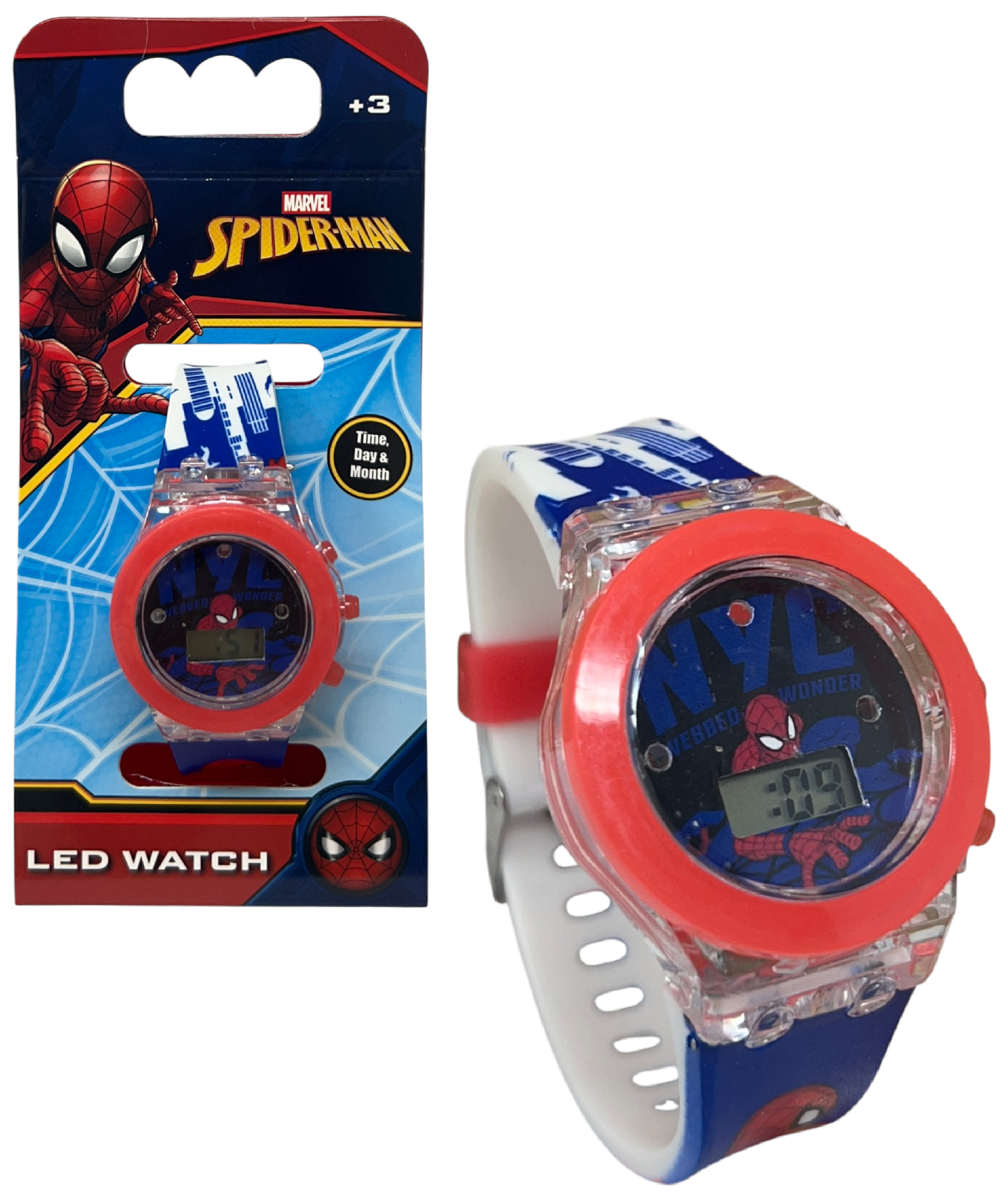 Orologio con Luci a LED Spiderman da Polso con Cinturino Regolabile - Gnt38sp