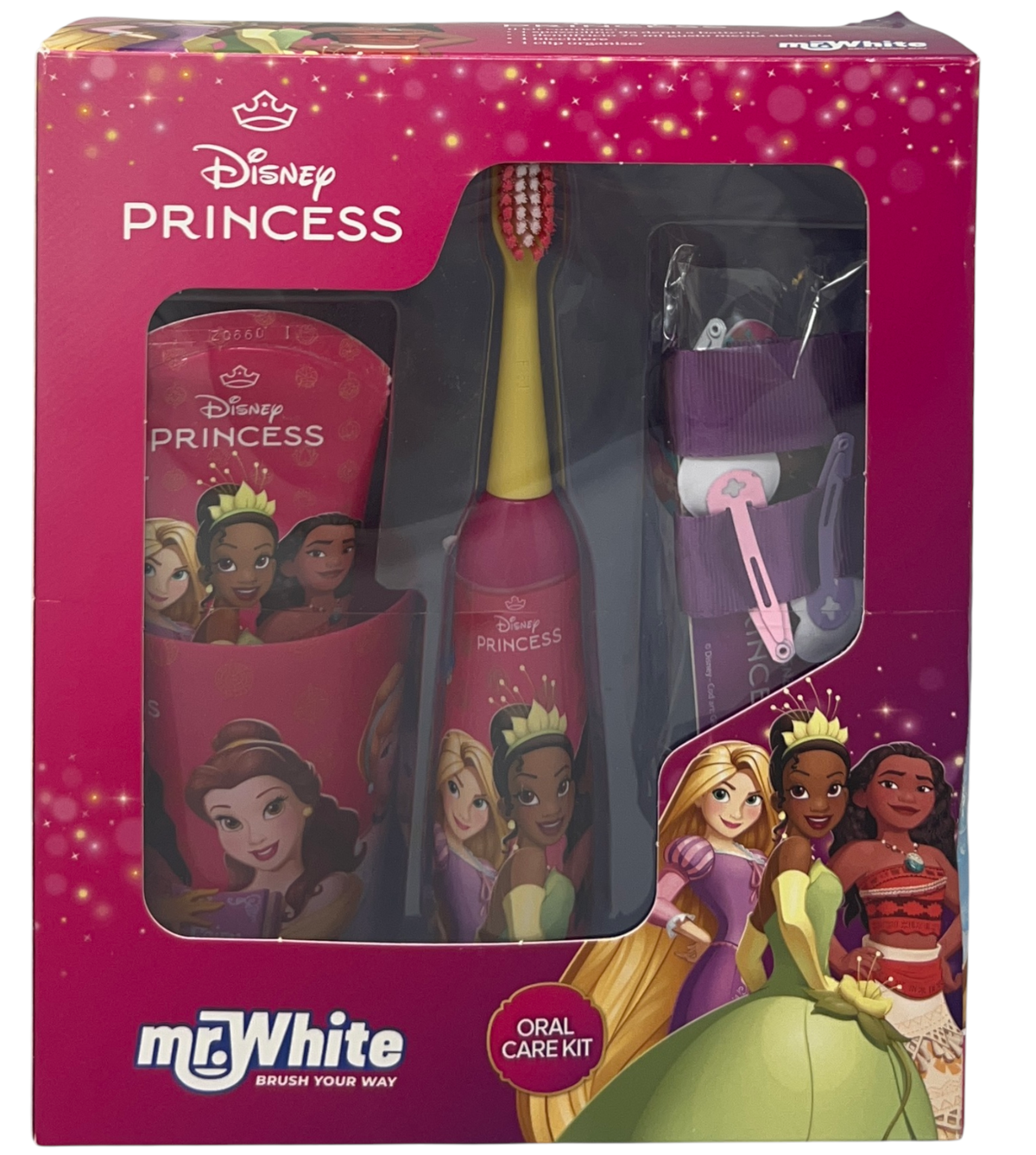 Set Accessori Cura Igiene Orale Principesse 4 Pezzi Spazzolino Elettrico per Bambini- Rbgs055