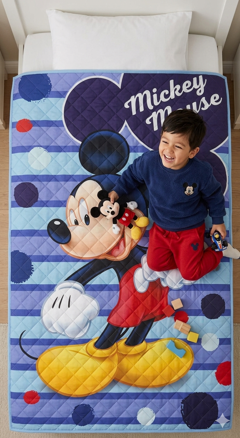 Trapuntino Topolino DISNEY Coperta Copriletto Trapuntato 100 Gsm Letto Singolo 150x250 CM - Je14380ad