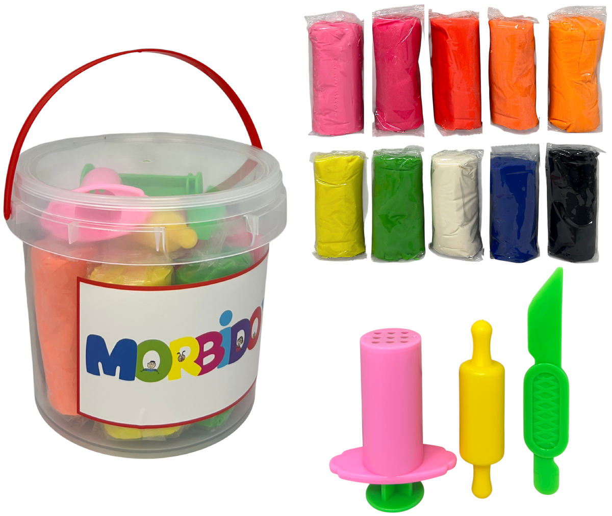Set Plastilina con Secchiello 10 Pezzi in Bustine da 100 Gr 3 Accessori Gioco Bambino - 5285