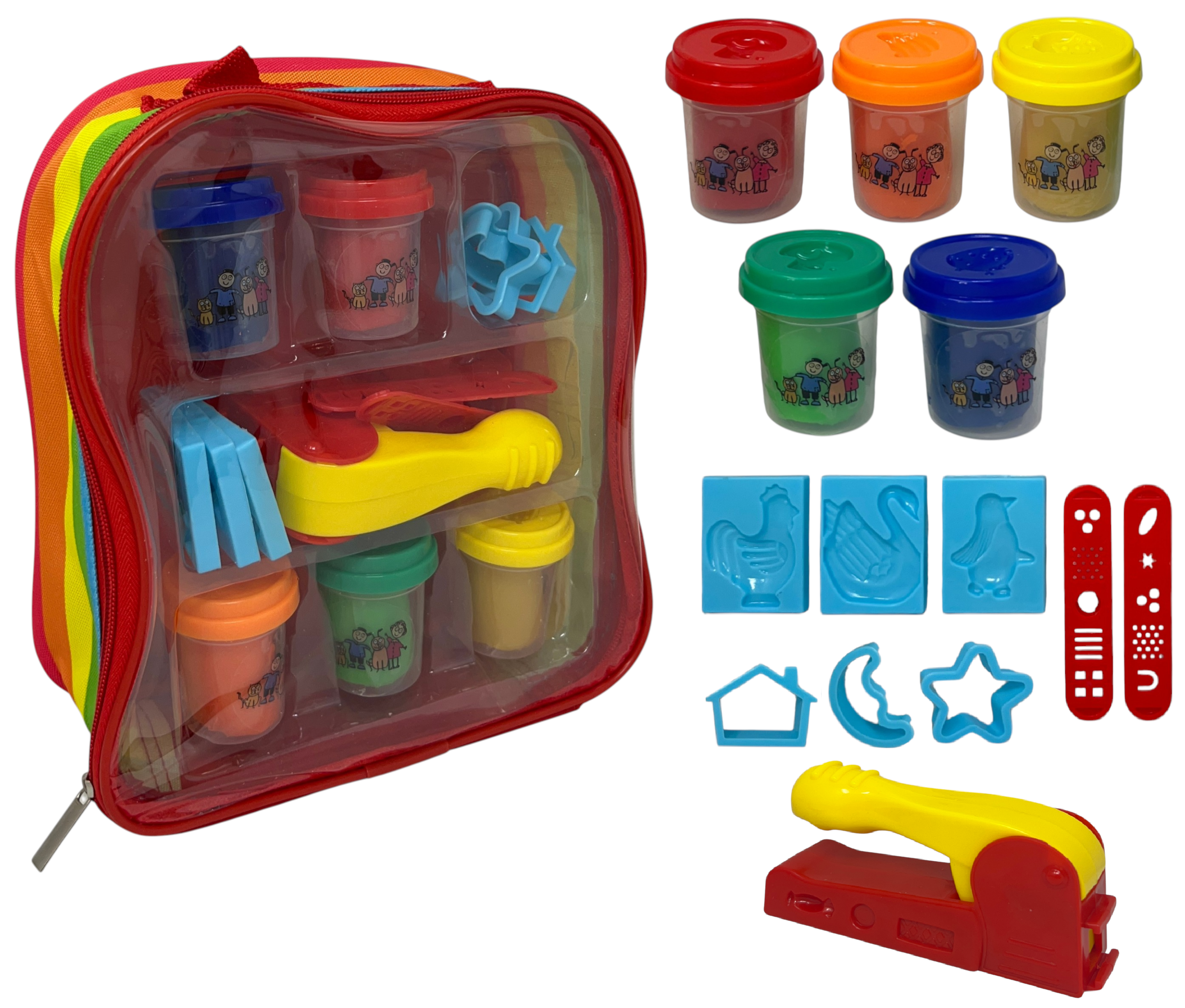 Set Plastilina Zainetto Arcobaleno con 10 Pezzi in Vasetti da 50 Gr 7 Accessori Gioco Bambino - 5848