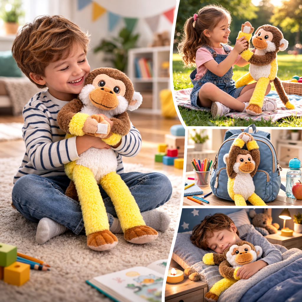 Peluche Scimmia con Velcro 39 CM Pupazzo Realizzato in Plastica Reciclata - 800235/1