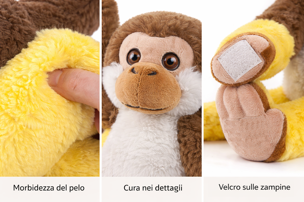 Peluche Scimmia con Velcro 39 CM Pupazzo Realizzato in Plastica Reciclata - 800235/1