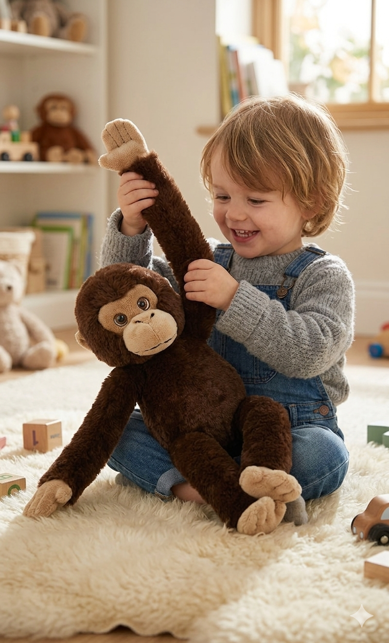 Peluche Scimmia con Velcro 39 CM Pupazzo Realizzato in Plastica Reciclata - 800235/2