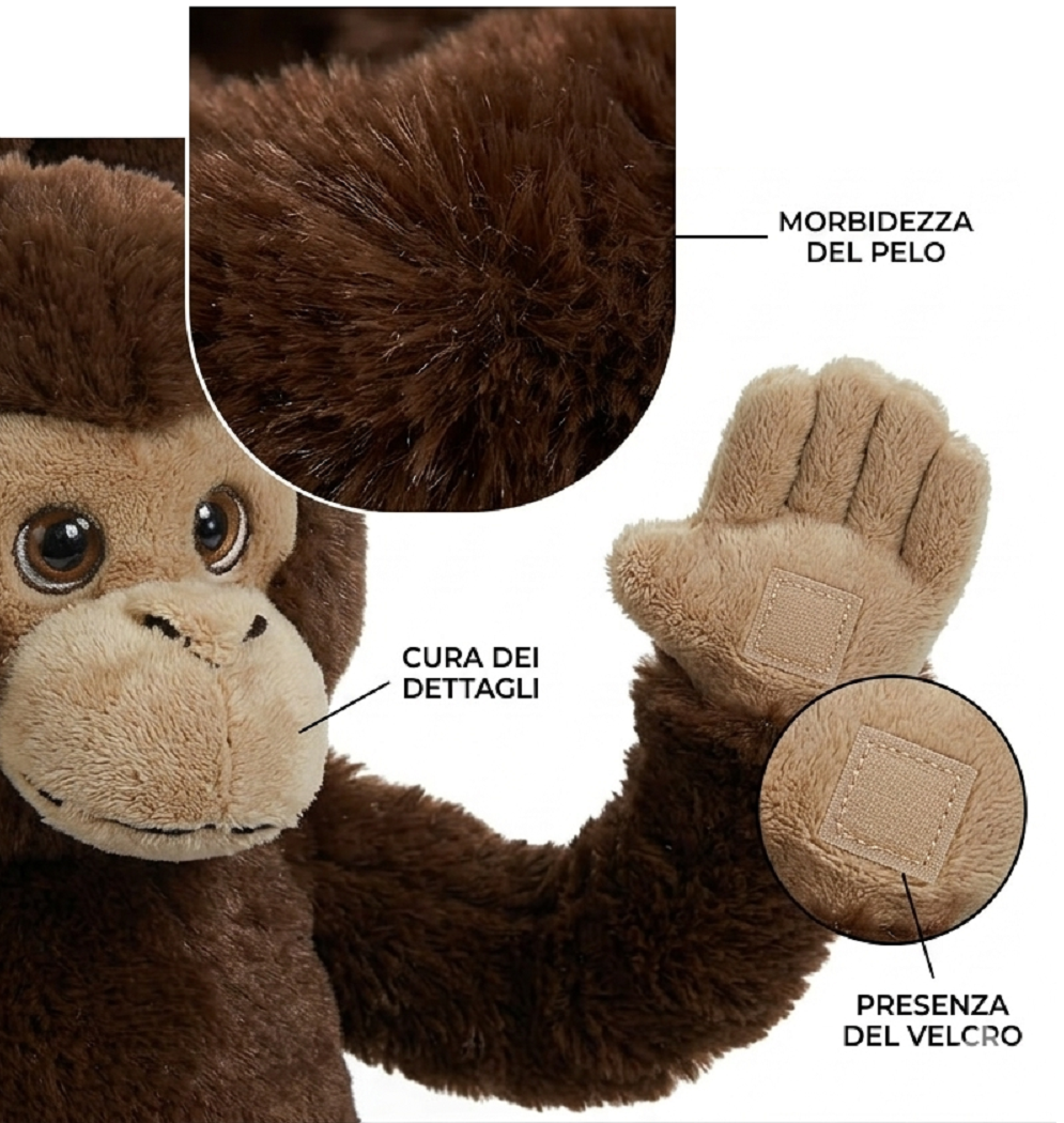 Peluche Scimmia con Velcro 39 CM Pupazzo Realizzato in Plastica Reciclata - 800235/2