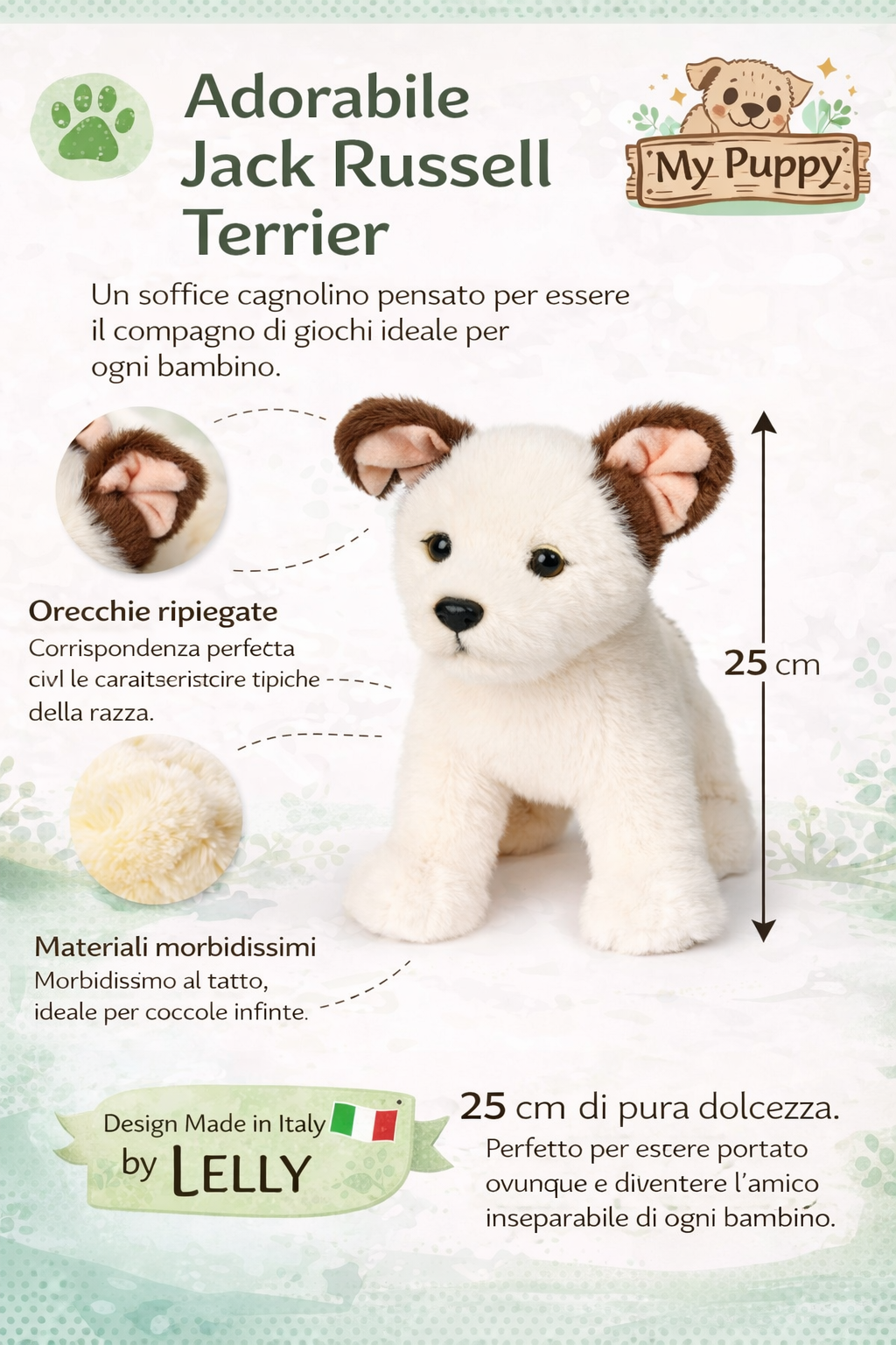 Peluche Jack Russell CM 25 Pupazzo per Bambini Lelly - 642308