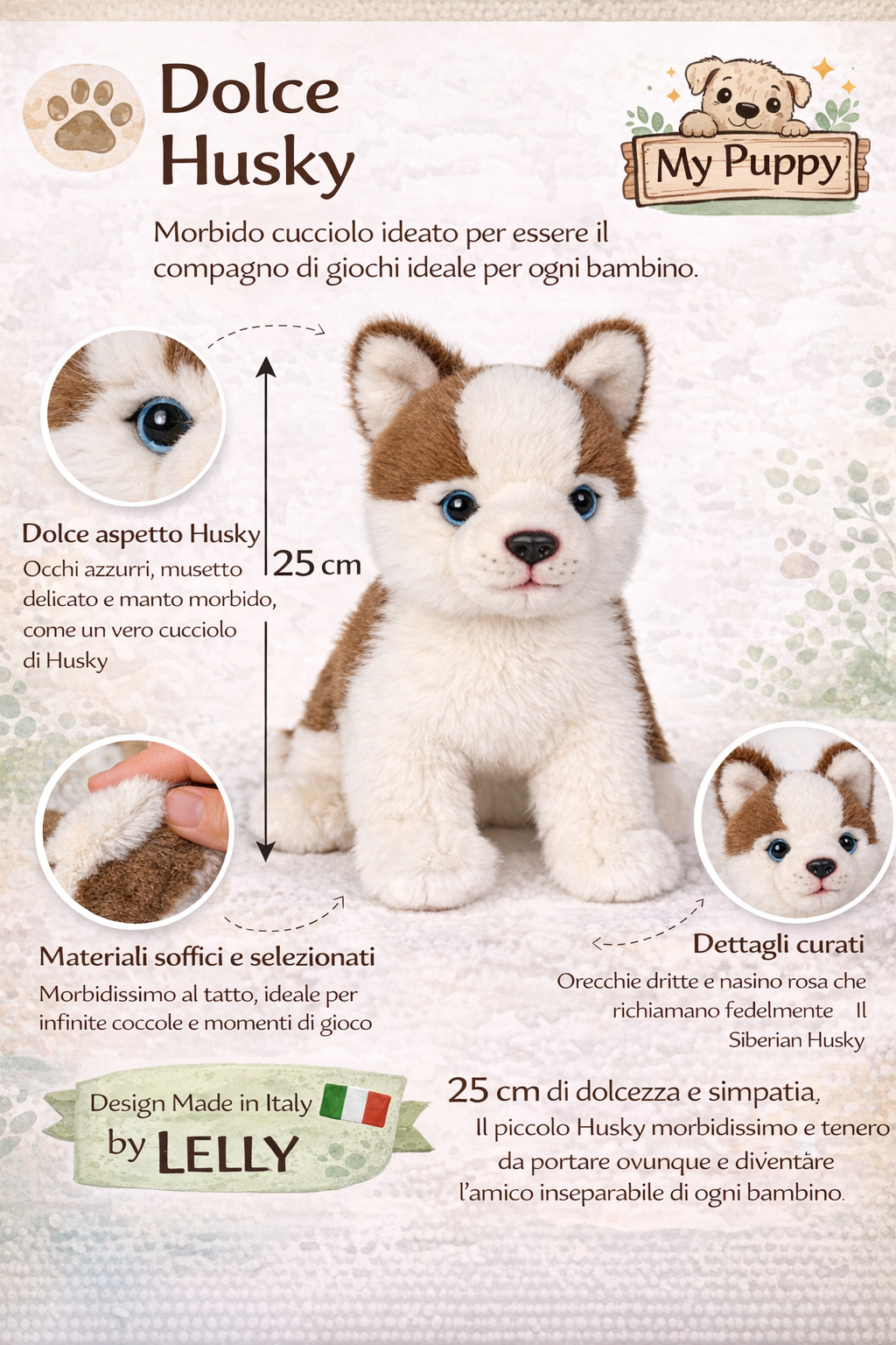 Peluche Husky CM 25 Pupazzo per Bambini Lelly - 642308