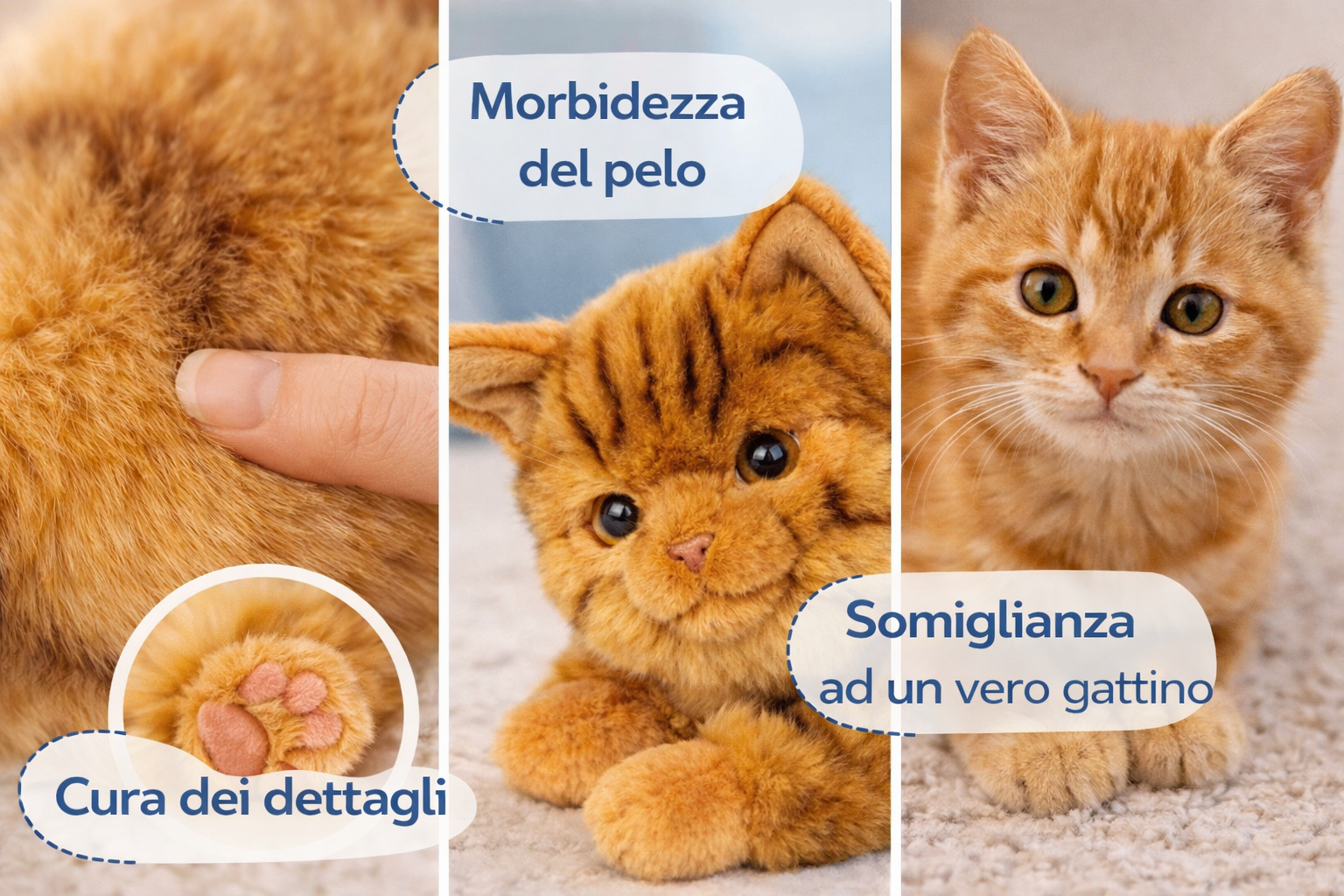 Peluche Gatto Milu CM 25 Pupazzo Gatto Arancione per Bambini Lelly - 631904