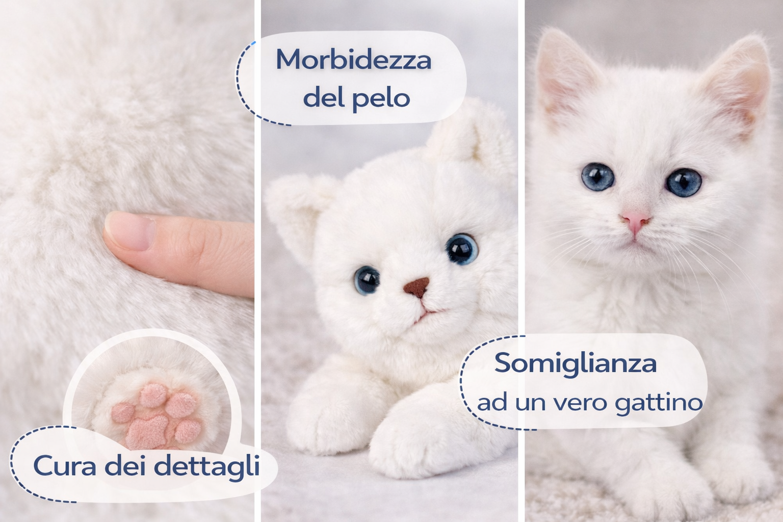 Peluche Gatto Milu CM 25 Pupazzo Gatto Bianco per Bambini Lelly - 631904