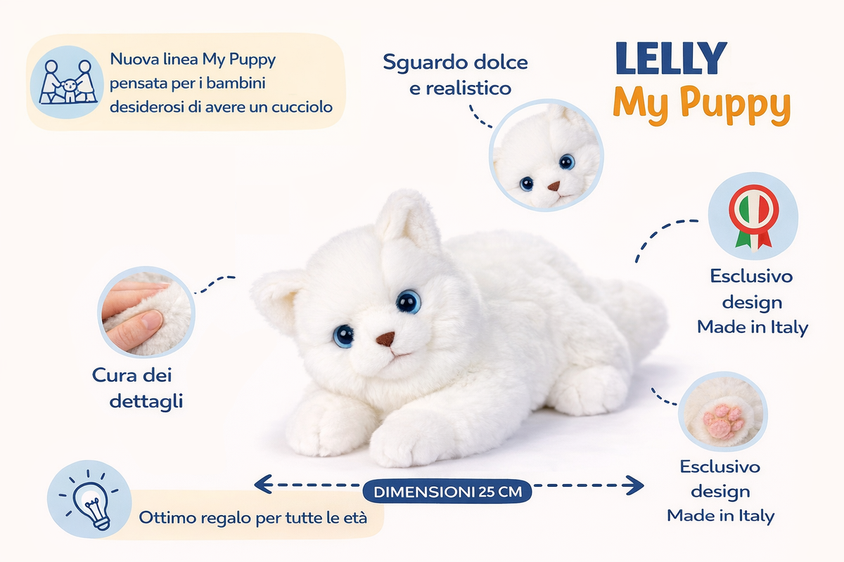 Peluche Gatto Milu CM 25 Pupazzo Gatto Bianco per Bambini Lelly - 631904