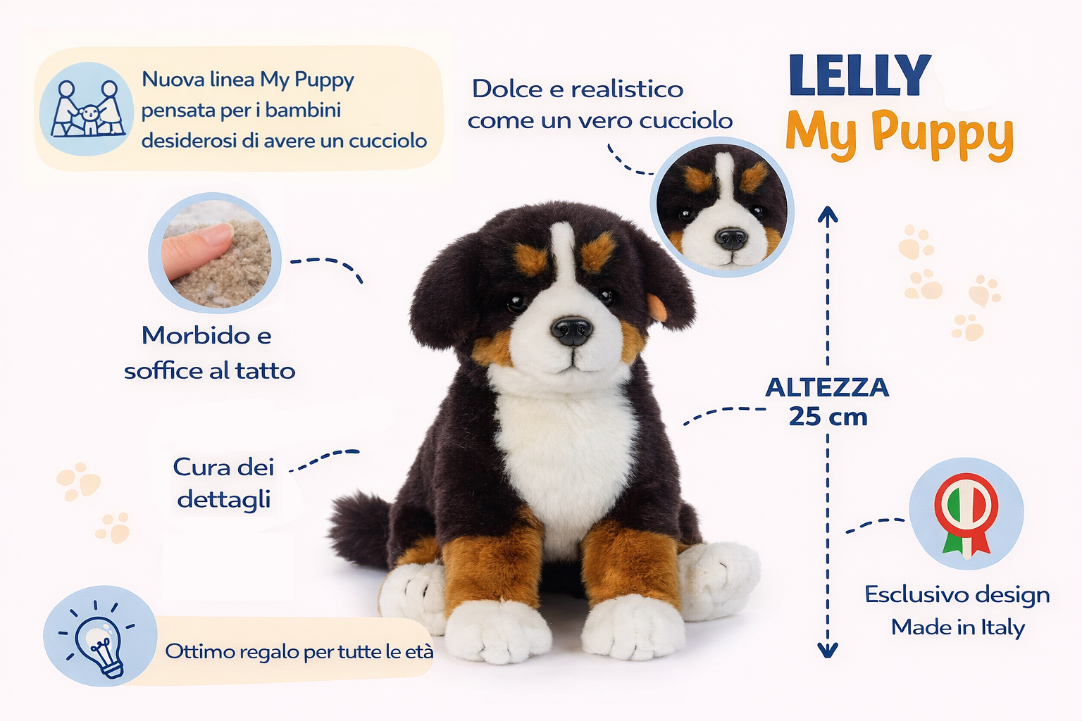 Peluche Cane Bernese CM 25 Pupazzo Cucciolo per Bambini Lelly - 642309