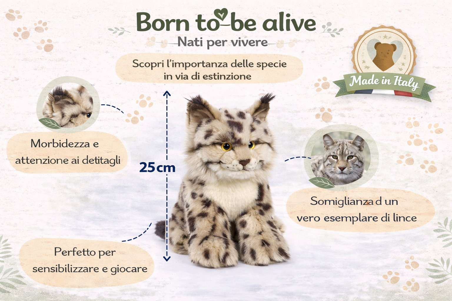 Peluche Lince CM 25 Pupazzo per Bambini Lelly - 650021