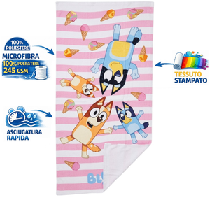 Telo Mare Bluey Asciugamano da Spiaggia per Bambini in Microfibra di Poliestere CM 140x70 - Blu36-5203