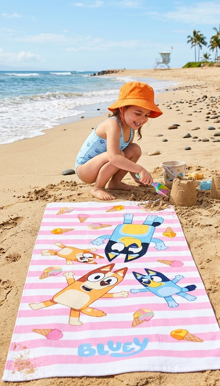 Telo Mare Bluey Asciugamano da Spiaggia per Bambini in Microfibra di Poliestere CM 140x70 - Blu36-5203