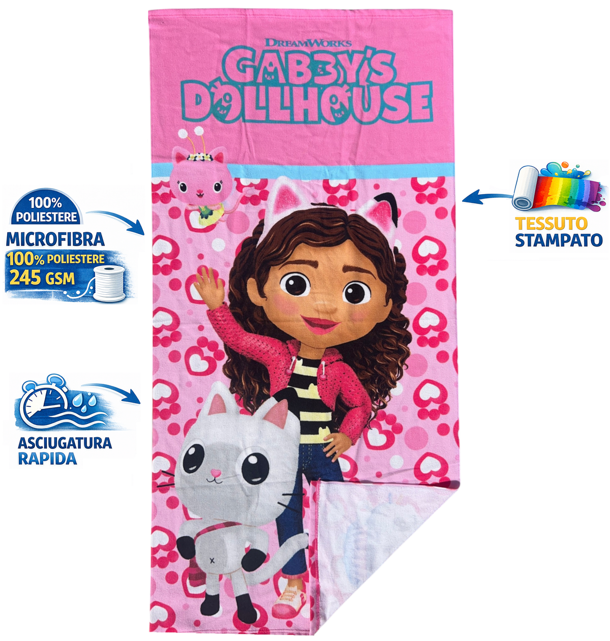 Telo Mare Gabby's Dollhouse Asciugamano per Bambini in Microfibra CM 140x70 - Gab37-6113