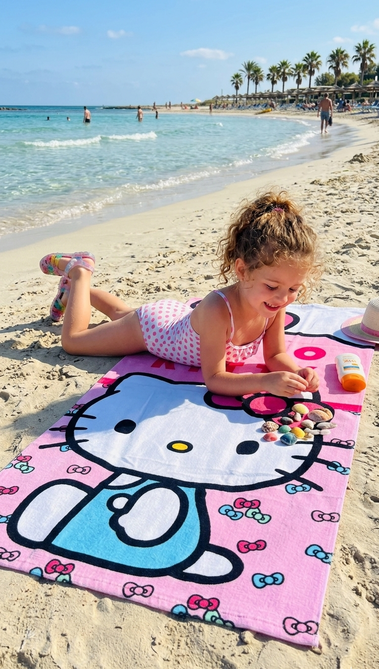 Telo Mare Hello Kitty Sanrio Asciugamano per Bambini in Microfibra CM 140x70 - Hk37-0025