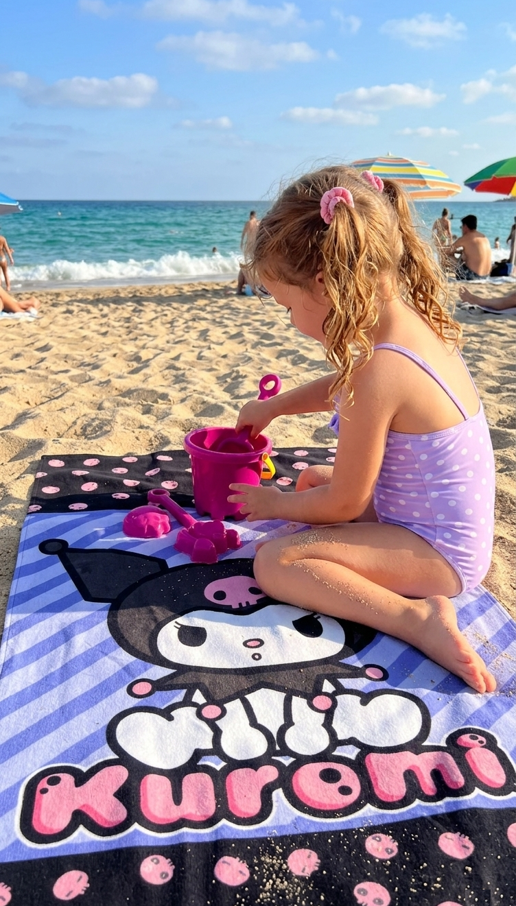 Telo Mare Kuromi Sanrio Asciugamano per Bambini in Microfibra CM 140x70 - Hk36-1825