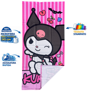 Telo Mare Kuromi Sanrio Asciugamano per Bambini in Microfibra CM 140x70 - Hk37-0804
