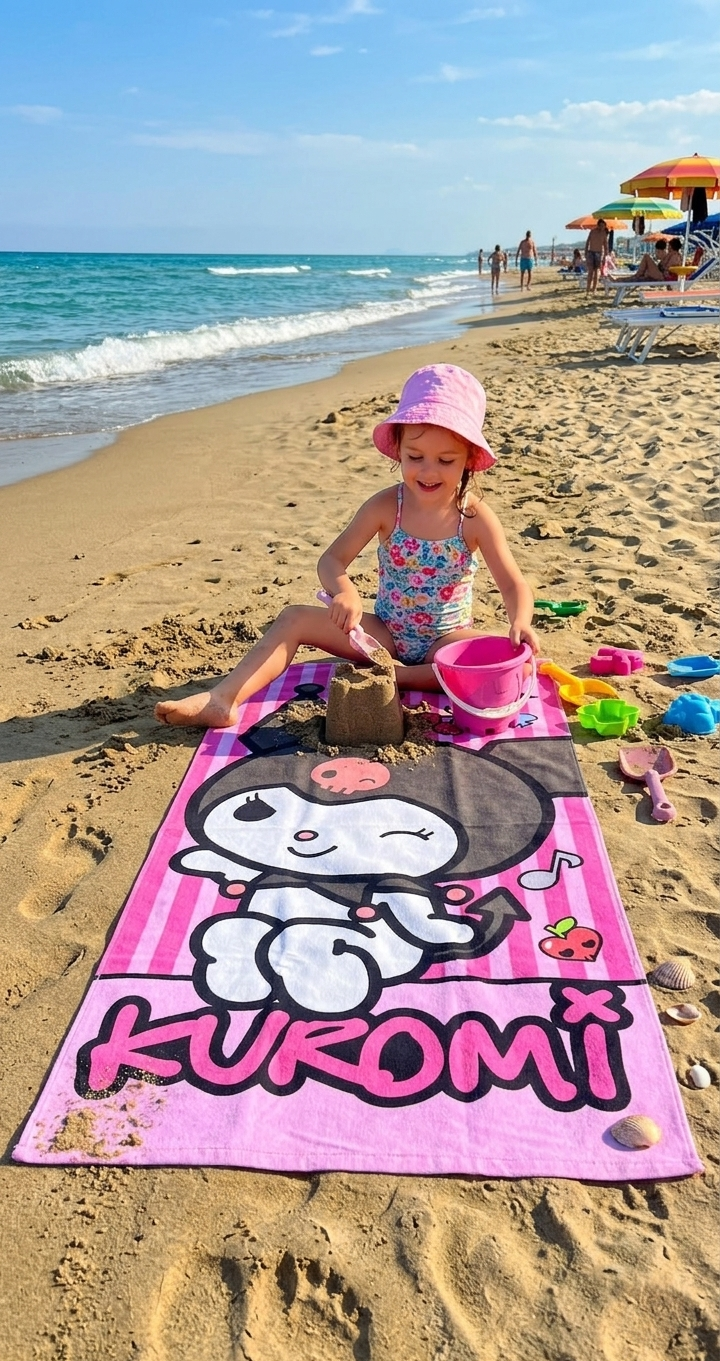 Telo Mare Kuromi Sanrio Asciugamano per Bambini in Microfibra CM 140x70 - Hk37-0804