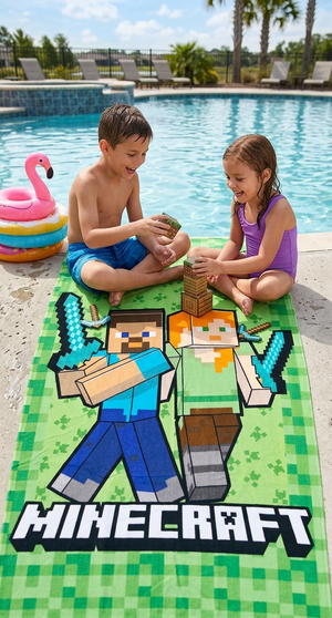 Telo Mare Minecraft Asciugamano per Bambini in Microfibra CM 140x70 - Mnc37-6004