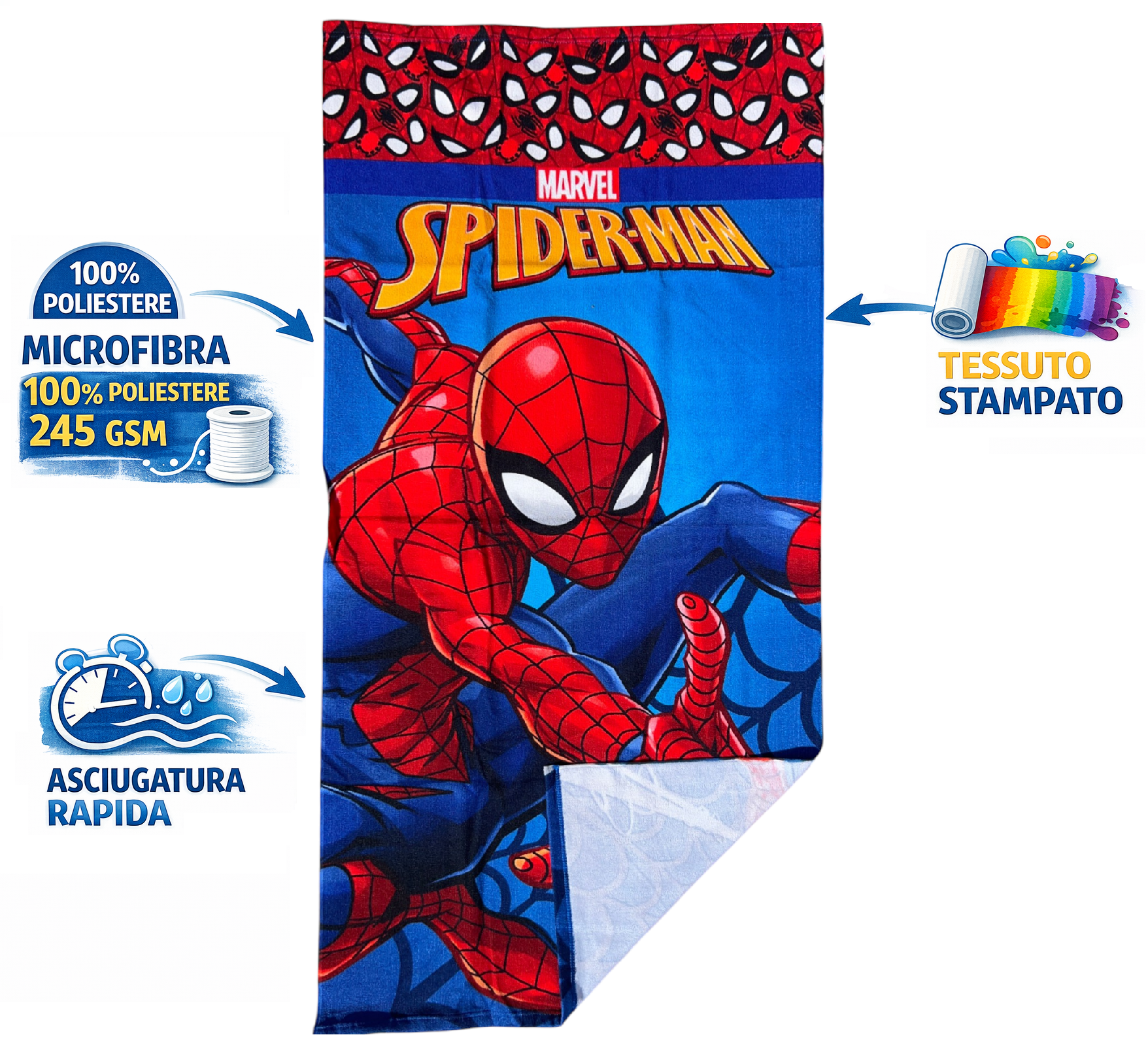 Telo Mare Spiderman MARVEL Asciugamano per Bambini in Microfibra CM 140x70 - Spi37-6108