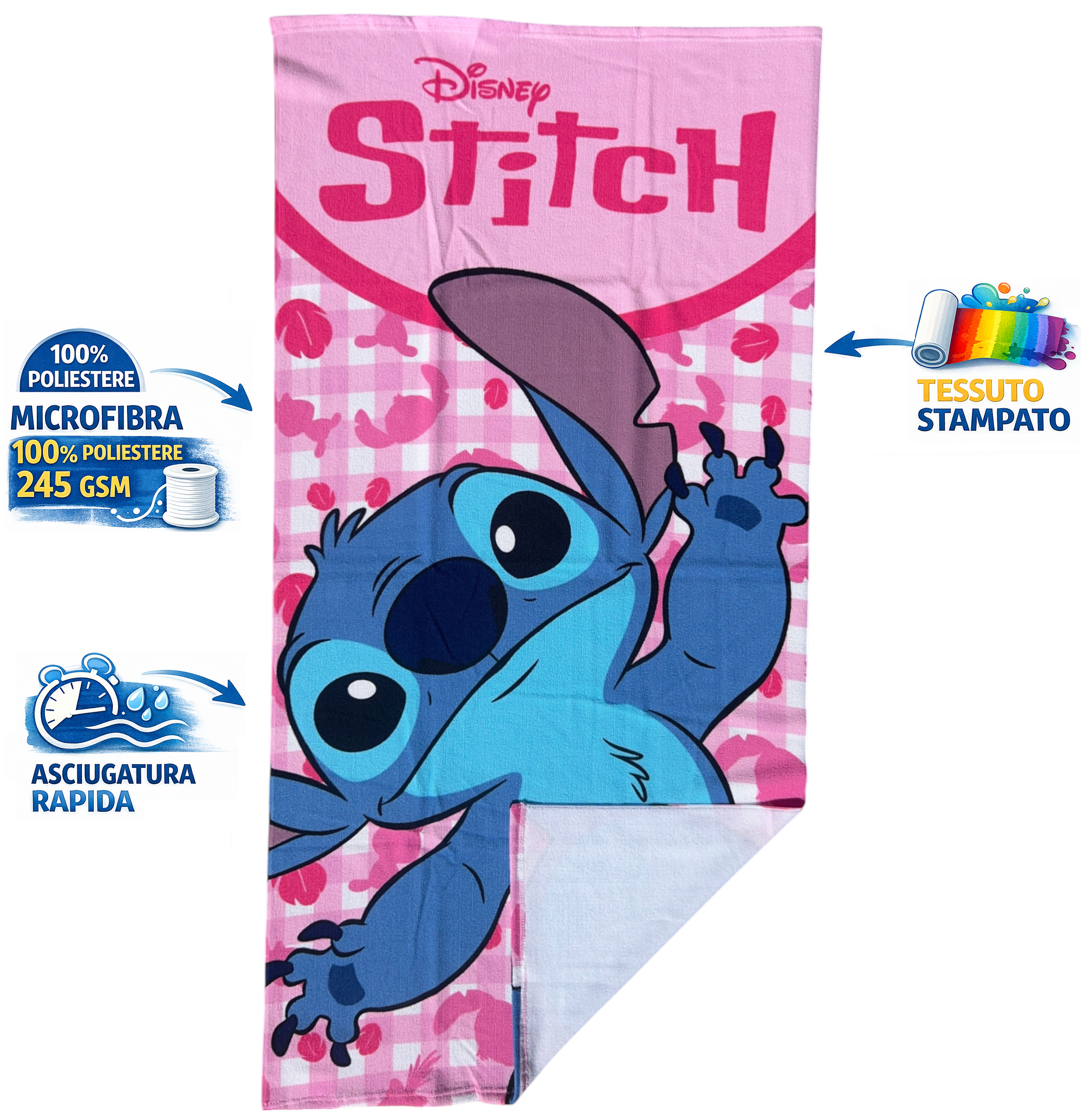 Telo Mare Stitch DISNEY Asciugamano per Bambini in Microfibra CM 140x70 - Lil37-6012