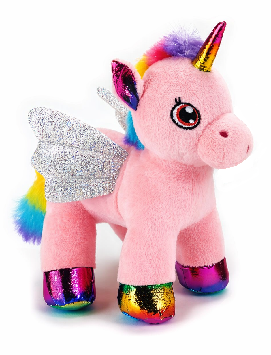 Peluche Unicorno Rosa CM 25 Pupazzo per Bambini con Dettagli Glitterati Lelly - 721012