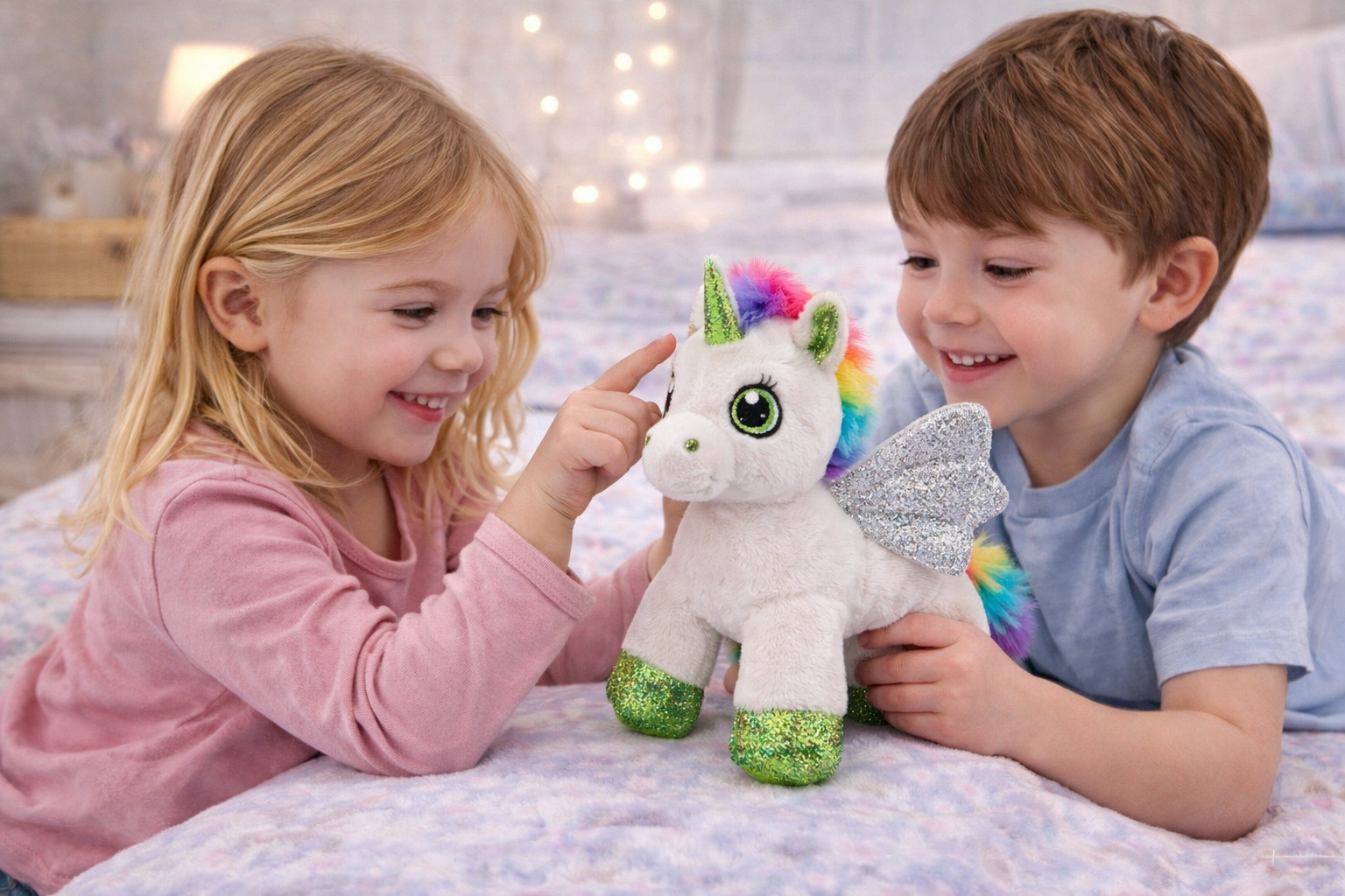 Peluche Unicorno Bianco CM 25 Pupazzo per Bambini con Dettagli Glitterati Lelly - 721012