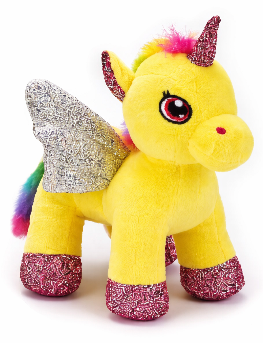 Peluche Unicorno Giallo CM 25 Pupazzo per Bambini con Dettagli Glitterati Lelly - 721012