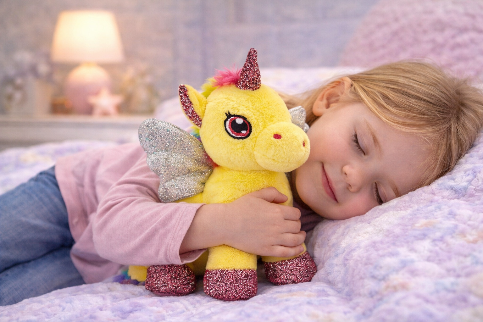 Peluche Unicorno Giallo CM 25 Pupazzo per Bambini con Dettagli Glitterati Lelly - 721012