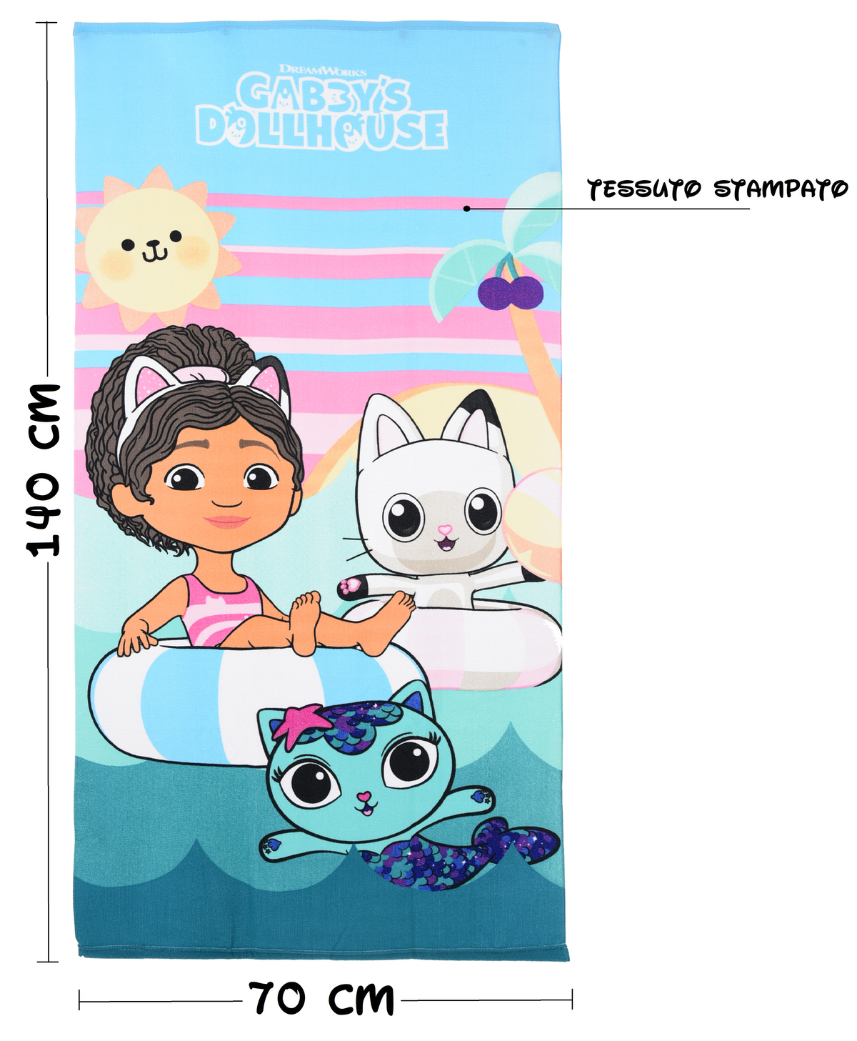Telo Mare Gabby's Dollhouse Microfibra Asciugamano Bambine Ideale Spiaggia Piscina - Ez18037