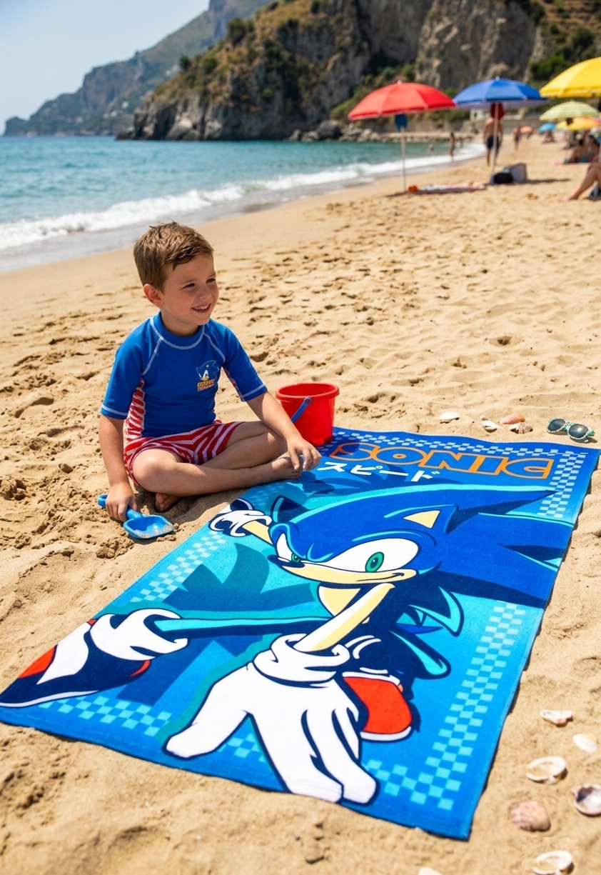 Telo Mare Sonic the Hedgehog Microfibra Asciugamano Bambini Ideale Spiaggia Piscina - Ez18142
